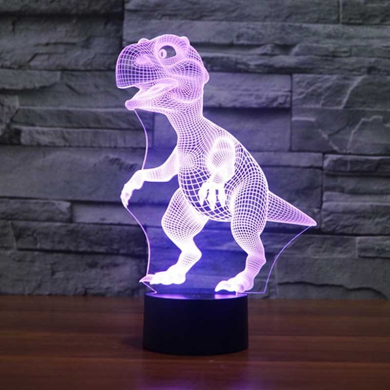 Veilleuse dinosaure 3D allumée en violet