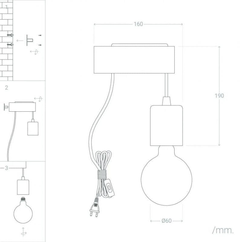 Taille de la lampe de chevet suspendu bois torse