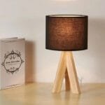 Lampe de Chevet Noir et Bois Clair pour Lecture Nocturne