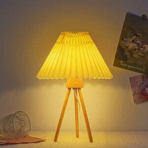 Lampe de Chevet Trépied Bois Naturel avec Abat-jour Moderne