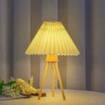 Lampe de Chevet Trépied Bois Naturel avec Abat-jour Moderne