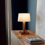 Lampe de Chevet Vintage en Bois à Poser avec Abat-jour en Lin