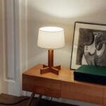 Lampe de Chevet Vintage en Bois à Poser avec Abat-jour en Lin