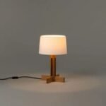 Lampe de Chevet Vintage en Bois à Poser avec Abat-jour en Lin