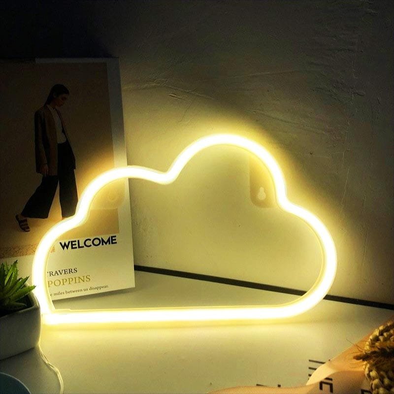 lampe veilleuse nuage neon led de couleur jaune