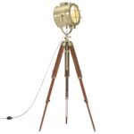 Lampadaire design trépied – Projecteur laiton, manguier massif, 94 à 165 cm
