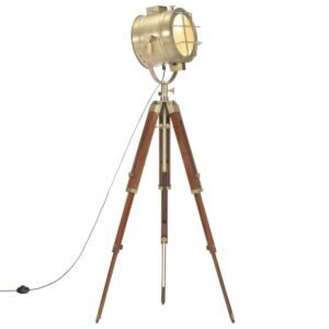Lampadaire design trépied – Projecteur laiton, manguier massif, 94 à 165 cm