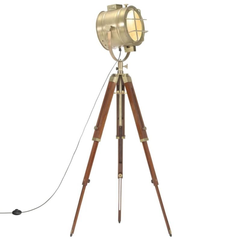 Lampadaire design trépied – Projecteur laiton, manguier massif, 94 à 165 cm