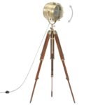 Lampadaire design trépied – Projecteur laiton, manguier massif, 94 à 165 cm
