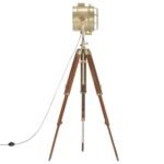 Lampadaire design trépied – Projecteur laiton, manguier massif, 94 à 165 cm