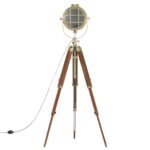 Lampadaire design trépied – Projecteur laiton, manguier massif, 94 à 165 cm
