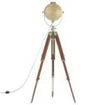 Lampadaire design trépied – Projecteur laiton, manguier massif, 94 à 165 cm